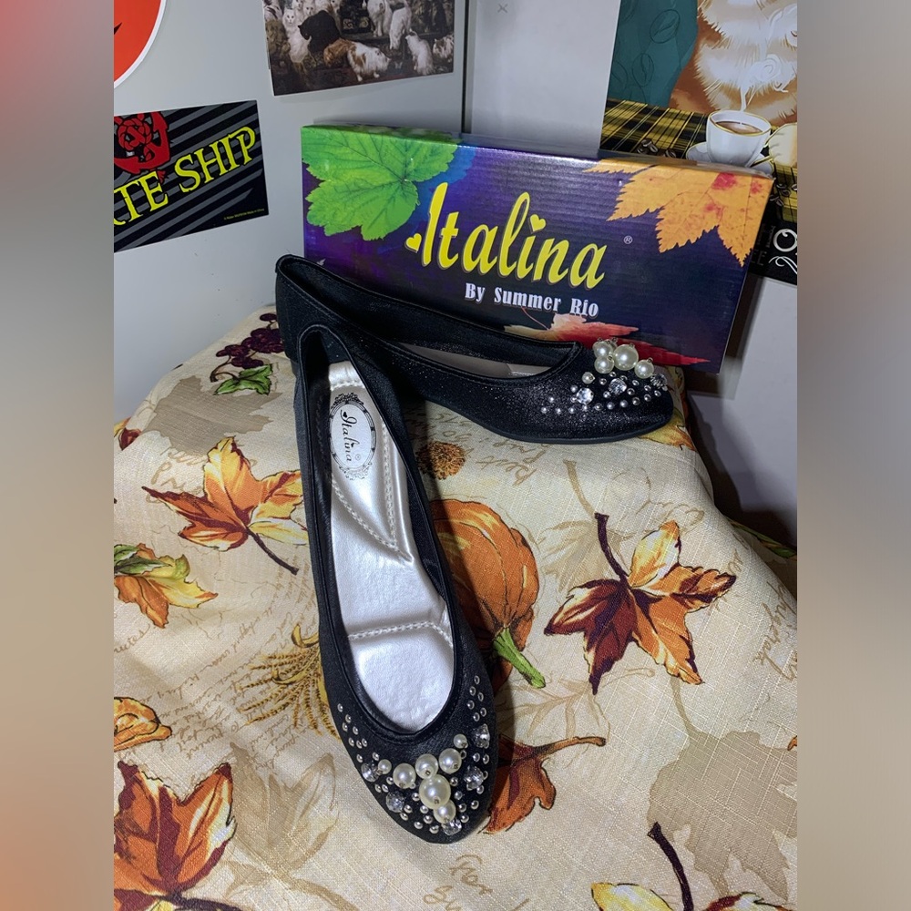 Summer Rio Black Shimmer Embellished Flats